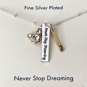 NWT Disney Never Stop Dreaming J initial 3 Charmed Fine Silver Pleated Necklace